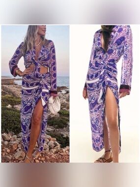 ZARA Set Beaded Pareo Skirt & Top Euro Summer Size M Boho Festival Vaca Vibes